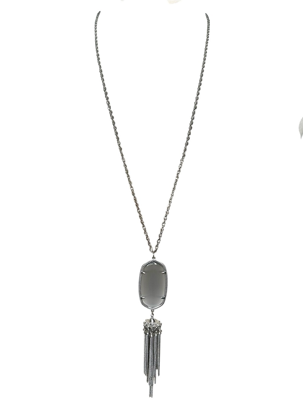 Kendra Scott Rayne Long Pendant Tassel Necklace Silvertone